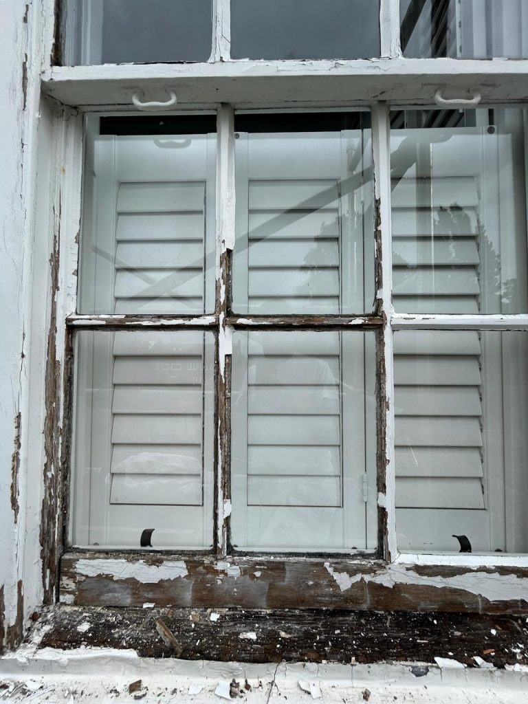 What to put: Professional window restoration stripped back to original timber by Loveday Decorators.