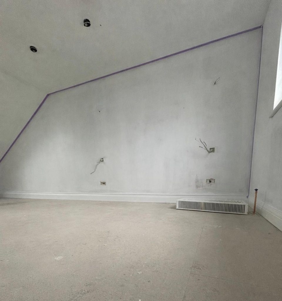 Preparation of interior walls for a specialist lime wash decorative finish by Loveday Decorators.